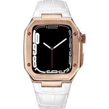 AktarMobile Apple Watch 5 44 mm Uyumlu Modifikasyon Kiti Hublot Tasarım Paslanmaz Çelik Kasa & Deri Kordon