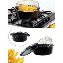 Mim Life Siyah Kapaklı Emaye  Cips Fritöz Kızartma Tenceresi