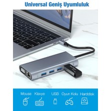 Polham 100W Multifonksiyonel 11IN1 Type-C Dönüştürücü, 3x Usb, 1x Pd Type C, 1x RJ45, 1x Hdmi,1x VGA