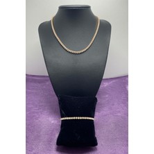 Ressia Gümüş Kaplama 3mm Su Yolu Pembe Zirkon Taşlı Kolye & Bileklik Seti