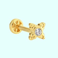 Sembol Gold Altın Taşlı Tragus Piercing 14 Ayar