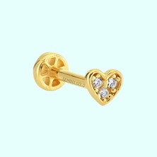 Sembol Gold Altın Üçtaş Kalp Tragus Piercing 14 Ayar