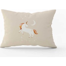 Cango Home Krem Turuncu Bohem Unicorn Desenli Dijital Baskılı Kırlent Yastık Kılıfı  CGH729-3550 Çift Tarafı Baskılı