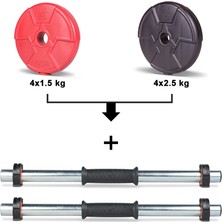 Ecgspor 18 kg Kırmızı Siyah Halter Seti ve Dambıl Seti