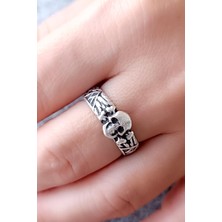 Fildişi Aksesuar Kuru Kafa Şekilli Antik Gümüş Kaplama El Yapımı Ayarlanabilir Unisex Yüzük