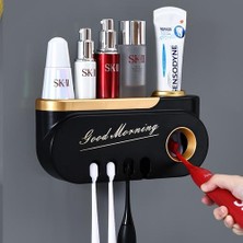 25 cm Çok Asılı Diş Fırçası Tutucu Otomatik Diş Macunu Sıkacağı Dağıtıcı Makyaj Depolama Raf Banyo Aksesuarları Seti Için | Diş Fırçası ve diş Macunu Tutucular