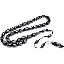 Tesbih Rüyası Çember Tasarım Gümüş Işlemeli Oltu Taşı Tesbih