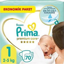 Prima Bebek Bezi Premium Care 1 Beden Yenidoğan, Ekonomik Paket, 70 Adet