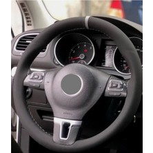 Gürler Oto Kılıf ve Aksesuar Alkantra Dikmeli Direksiyon Kılıfı Gri Yüzüklü