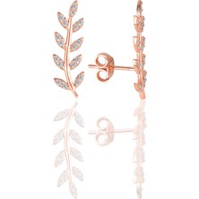 Söğütlü Silver Gümüş Rose Zirkon Taşlı Yaprak Küpe