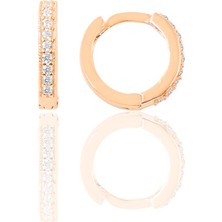Söğütlü Silver Gümüş Rose Zirkon Taşlı 10 mm Halka Küpe Tragus Piercing Helix Kıkırdak Küpesi