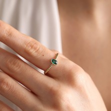 Sembol Gold 14 Ayar Altın Doğum Taşı Yüzük Burç Yüzükler Oval Emerald