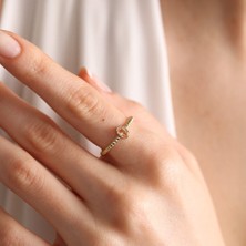 Sembol Gold 14 Ayar Altın Doğum Taşı Yüzük Burç Yüzükler Oval Topaz