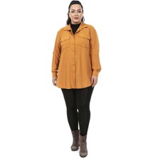 Disentis Modest Büyük Beden Gömlek Yaka Göğüsten Çift Cepli Tarçın Gömlek