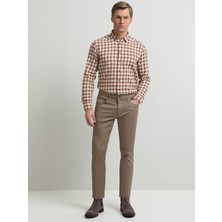Kip Fındık Düz Dokuma Slim Fit Casual Pamuk Karışımlı Pantolon