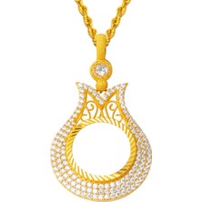 Bilezikci Lale Çerçeveli Yarım Altın Takılabilen Kolye