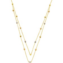 Bilezikci 2 Sıra Top Altınlı Zincirli Kolye