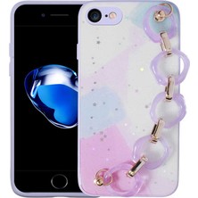 noktaks - Apple iPhone 7 - Kılıf Simli Desenli El Askılı Tutacaklı Elsa Silikon Kapak - Lila - T23378