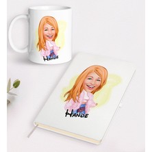 BK Kişiye Özel Kadın Moda Ikonu Karikatürlü Beyaz Defter ve Kupa Hediye Seti-1