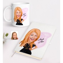 BK Kişiye Özel Kadın Moda Ikonu Karikatürlü Beyaz Defter ve Kupa Hediye Seti-2