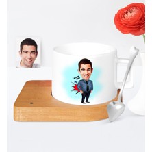 BK Kişiye Özel Polis Karikatür Ahşap Altlıklı Seramik Fincan - 4