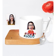 BK Kişiye Özel Isimli Karikatür Ahşap Altlıklı Seramik Fincan - 1