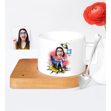 BK Kişiye Özel Diş Hekimi Karikatür Ahşap Altlıklı Seramik Fincan - 2