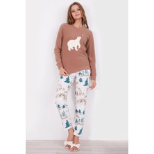 Arnetta Polar Bear Camel Kadın Uzun Kol Pijama Takım