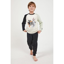 Looney Tunes Lisanslı Ekru Erkek Çocuk Uzun Kol Pijama Takım
