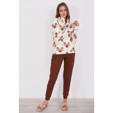 Arnetta Deer Krem Kadın Uzun Kol Pijama Takım