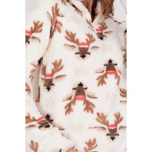 Arnetta Deer Krem Kadın Uzun Kol Pijama Takım