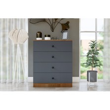 Metalia Gm 086 Almina 4 Çekmeceli Düğme Kulplu Modern Tasarımlı Antrasit Gri-Ceviz Şifonyer 90x80x47 cm