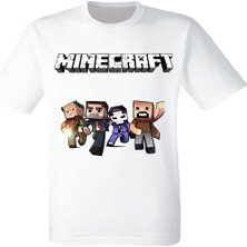 Mınecraft  Karışık Minecraft Baskılı Beyaz Tişört