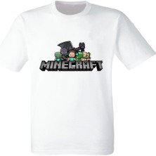 Minecraft Baskılı  Beyaz Tişört