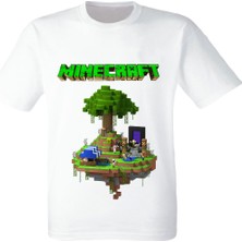 Minecraft Baskılı  Beyaz Tişört