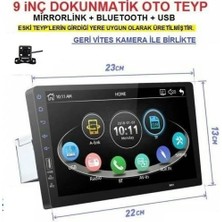 Ucuzcu Market 9 Inç Büyük Ekran Dokunmatik Oto Teyp + 4 LED Geri Vites Kamera Bir Arada (Mirrorlink+Bluetooth+Usb)