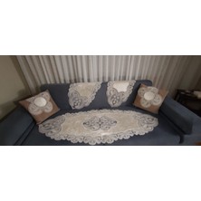 AY Home  Fıransız Güpürlü Kadife 5 Parça Salon Sehpa Takımı