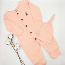 Bebek Star Fitilli Şapkalı Somon Kız Bebek Tulumu %100 Cotton