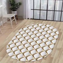 Dijidekor KY7059 Gold Saçaksız Dijital Oval Halı Kaymaz Yıkanabilir Mutfak Antre Salon Halısı