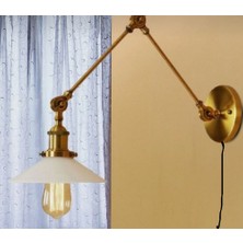 Mylights Mat Altın Eskitme Kaplama Gövde Hareketli Üç Mafsalı Okuma Lambası Kablolu Aç Kapa Anahtar Fişli Yatakbaşı Aplik Çalışma Odası Çocuk Odası Modern Aplik 