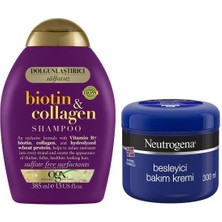 OGX Dolgunlaştırıcı Biotin & Collagen Şampuan 385 ml + Neutrogena Besleyici Bakım Kremi 300 ml Hediyeli