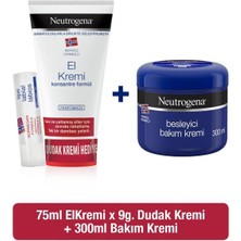 Neutrogena Norveç Formülü Besleyici Bakım Kremi 300 ml + Parfümsüz El Kremi 75 ml + Dudak Kremi