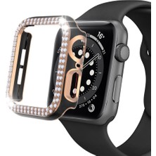 Techmaster Apple Watch 7 41MM Uyumlu Çift Sıra Parlak Taşlı Rubber Kasa Kapak