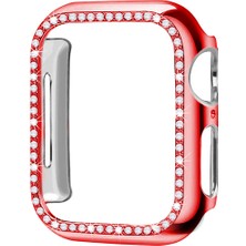 Techmaster Apple Watch 5 6 44MM Uyumlu Tek Sıra Parlak Taşlı Rubber Kasa Kapak