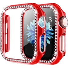 Techmaster Apple Watch 5 6 40MM Uyumlu Tek Sıra Parlak Taşlı Rubber Kasa Kapak