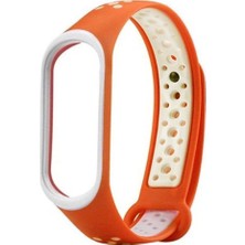 Markacase Mi Band 3 Için Delikli Silikon Kordon Turuncu Beyaz