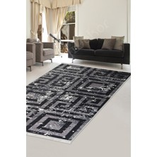 Dijidekor K1320 Siyah Saçaklı Dijital Halı Kaymaz Yıkanabilir Oda Mutfak Koridor Salon Halısı