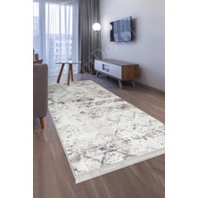 Dijidekor K1280 Bej Saçaklı Dijital Halı Kaymaz Yıkanabilir Oda Mutfak Koridor Salon Halısı