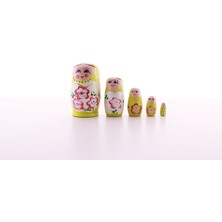 Biton Toptan  Matruşka Bebek Ahşap Tombul Iç Içe Matruşka Bebek Sarı Set 5li Büyük Boy