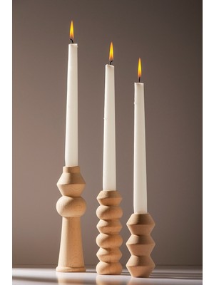 Gizemli Home Natural Wooden Node 3 Lü Şamdan Set